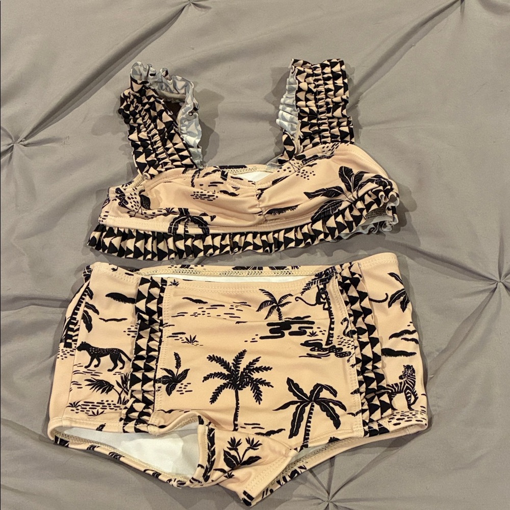 Janie and Jack Tan and Black Kids Swim Bikini Sz 4